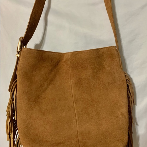 Haute Hippie Tan Suede Fringe Bag Shoulder Bag 12”x11” Boho - Picture 11 of 11
